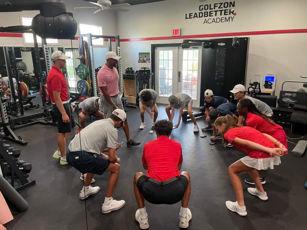 full-time golf program students working on their fitness as a group